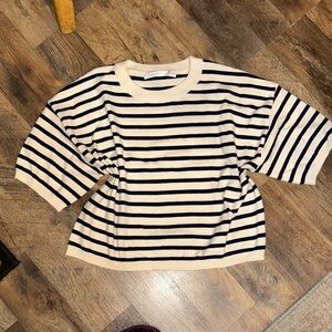 Altar'd State Cream and Navy Striped Top